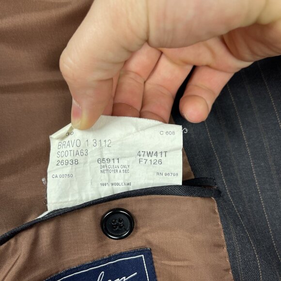 Men's Coppley x Harry Rosen 47W Brown / Grey Pinstripe Scabal Wool Sport Coat - Picture 15 of 16